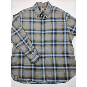 Gitman Bros Men's Plaid Button Down Shirt Blue Green Yellow Long Sleeve Size XL